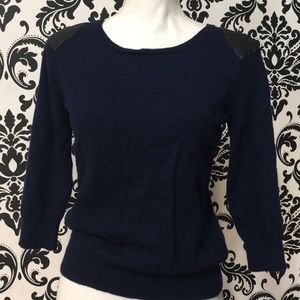 Navy Marino Wool 3/4 Inch Sleeve Sweater Blouse